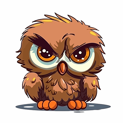 cute baby owl happy, style of children's cartoon, vector art, isolated on white, no background