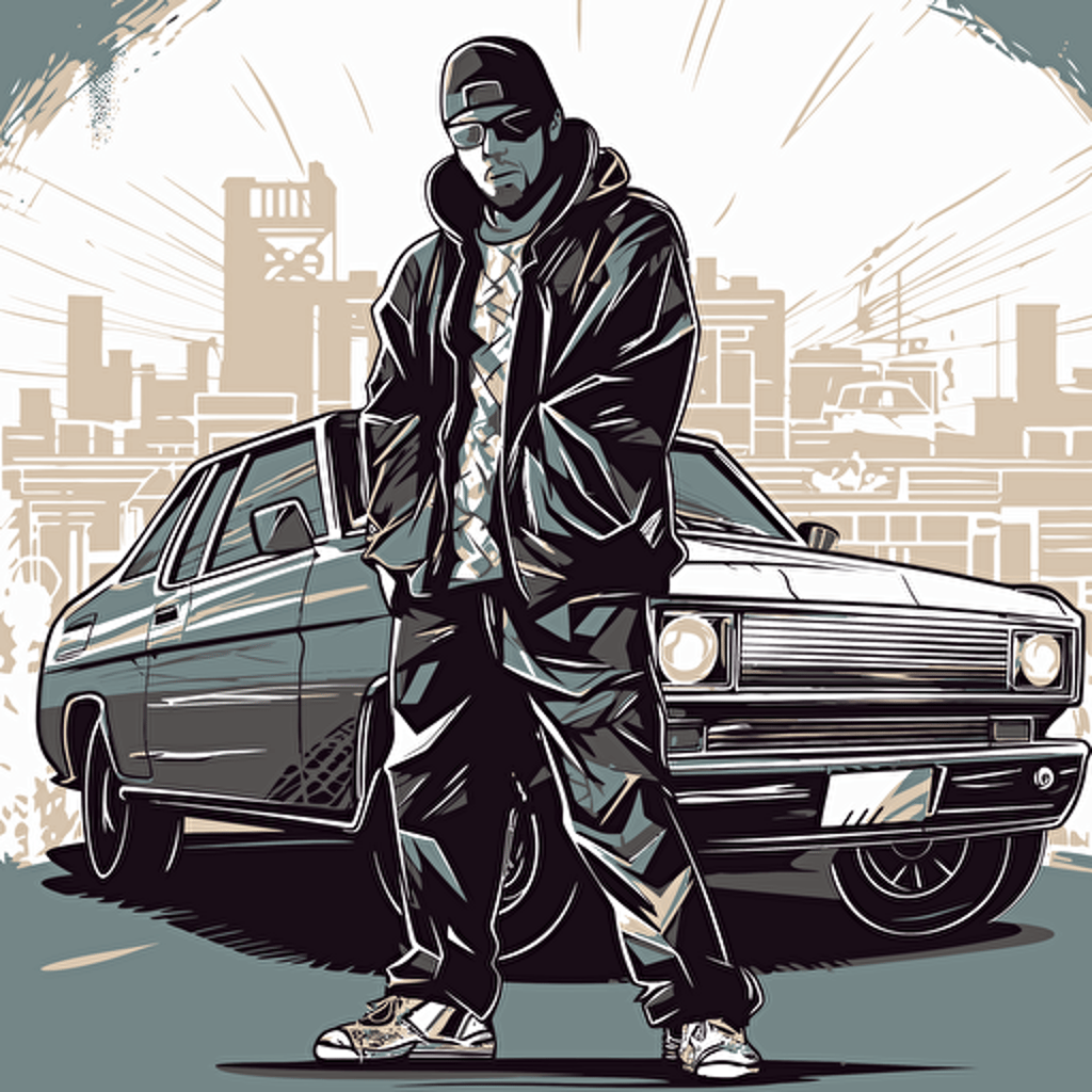 street gangsta looking dodgy near a car, vector art