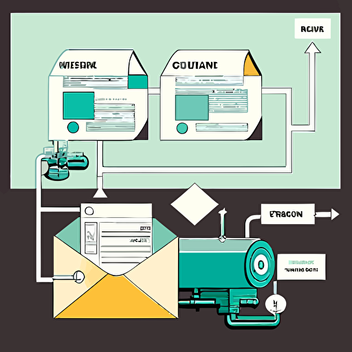 a vector art diagram showing on the left an email and on the right a table or a spredsheet. In the middle there is a pipe connecting them.
