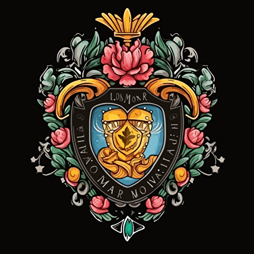 immaculate heart of mary, crest, fantasy coat of arms, refined edges, vector, black background