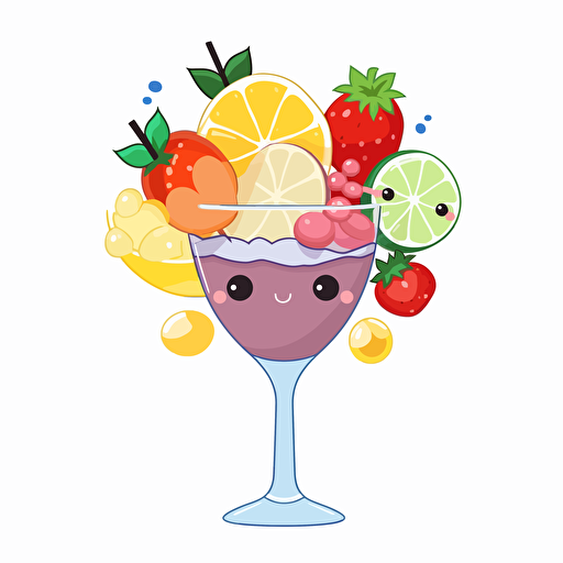 Kawaii cocktail garnish, flat, 2D, vector, 16 colors, white background, in anime chibi style