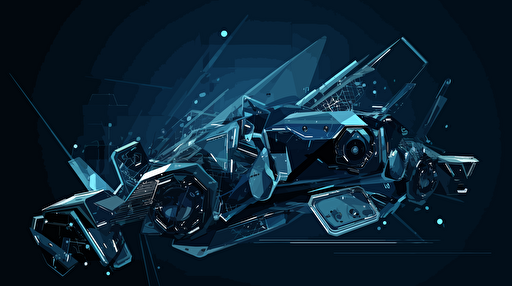 high tech futuristic machine, minimalist, vector art, oragami art, dark blue background