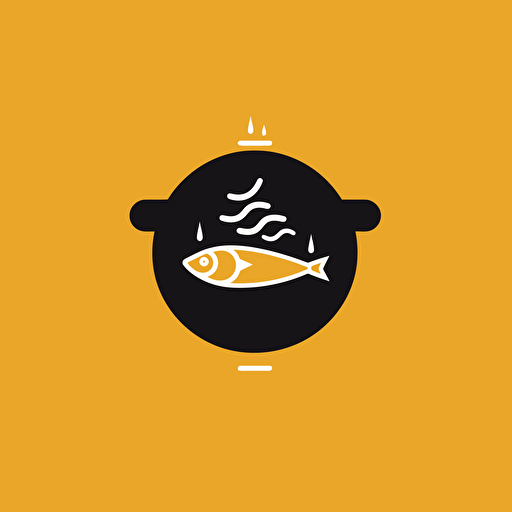 vector minimal logo, fish and meat in a hot pot, simple, main color is yellow,