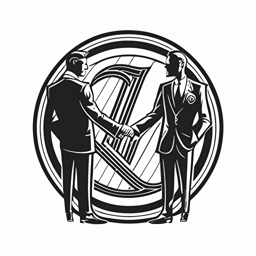 monogram iconic logo of a handshake, retro pictorial, black vector on a white background