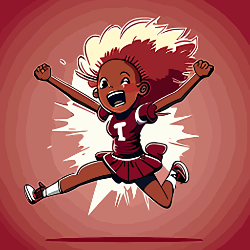 vector 2d animation of teenage brown skinned cheerleader wearing maroon jumping