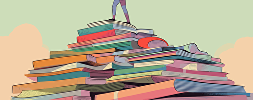 vector art of person reading on a pile of books, high detail, colorful, pastel