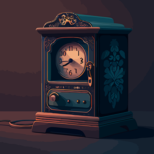 illustration of a nightstand with a digital alarm clock. Vector. Moody. Detailed