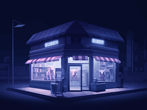 butcher's shop on dark blue background vector illustration, in the style of rendered in unreal engine, hiroshi nagai, light white and violet, detailed world-building, carl kleiner, security camera, soft-focus