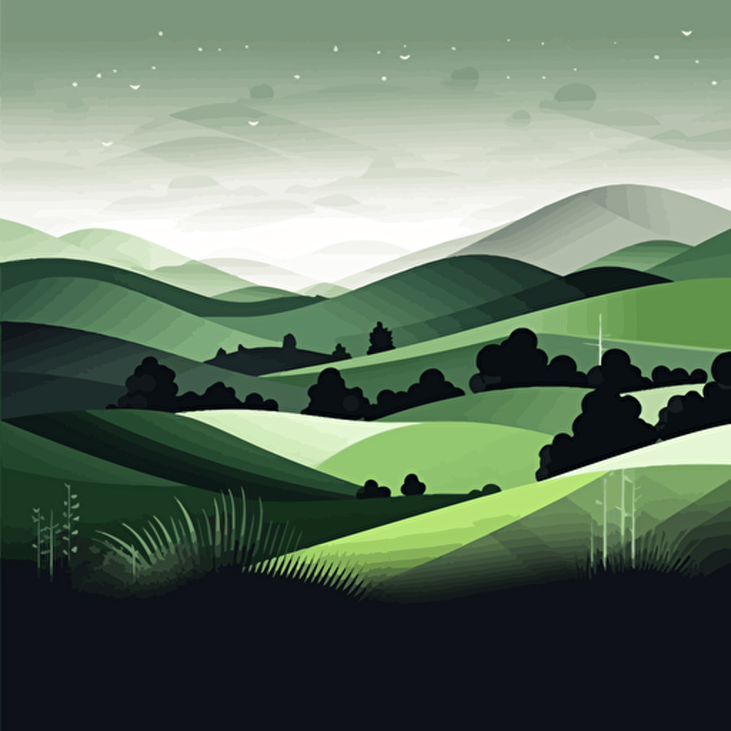 stunning vector art landscape, minimalism, black white and green