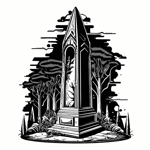 altar obelisk dark fantasy cartoon style line work vector