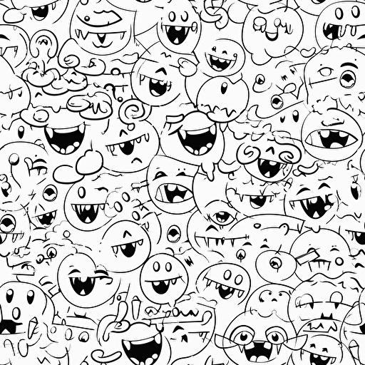 a seamless pattern of laughing emojis cartoon, vector art, white background, black outline,