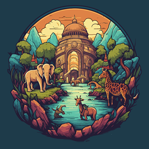 2d vector drawing cartoon animals adventure