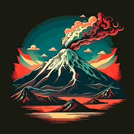 vector image of a volcano in the patagonia with retro colors
