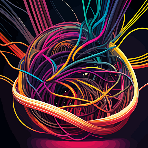 vector art, colorful, strands fo colorful wires, multiverse