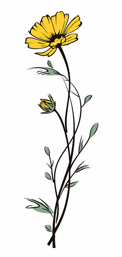 2d colorful single wildflower black outline transparent background vector
