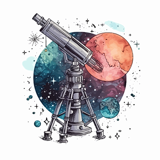 a beautiful astronomy design in detailed drawing style + simple vector + bright colors on a white background