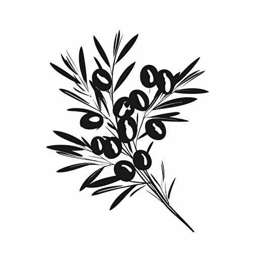 silhouette of a olive branch,minimalistic design,cartoon style,vector,black and white image,white background