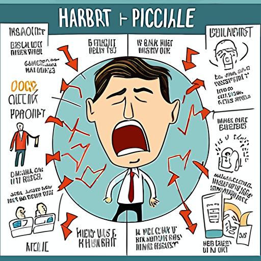 psychology of market cycle, wall street cheat sheet, simplified,market cycle, panic, euphoria, thrill, belief, anxiety, disbelief, depression, cartoon style, vector
