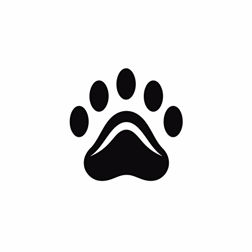 wisdom dog footprint illustration, rounded, no sharp edges, minimal, outline strokes only, black and white, logo, vector, minimallistic, white background
