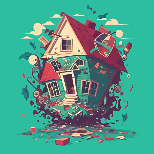 cute flat vector illustration of house chaos