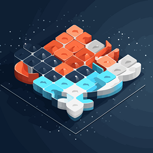flat vector icon, interconnected united states map, blue and orange and white and dark gray, isometric