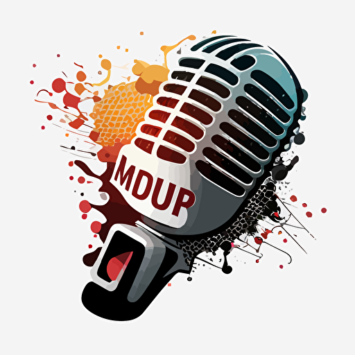 vector logo, microphone with bite taken out of it, voice actor, white background