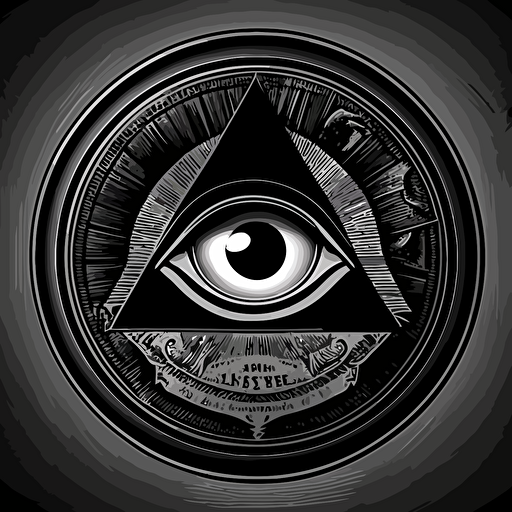 black and white vector, vinyl record cd, with illuminati eye in the middle