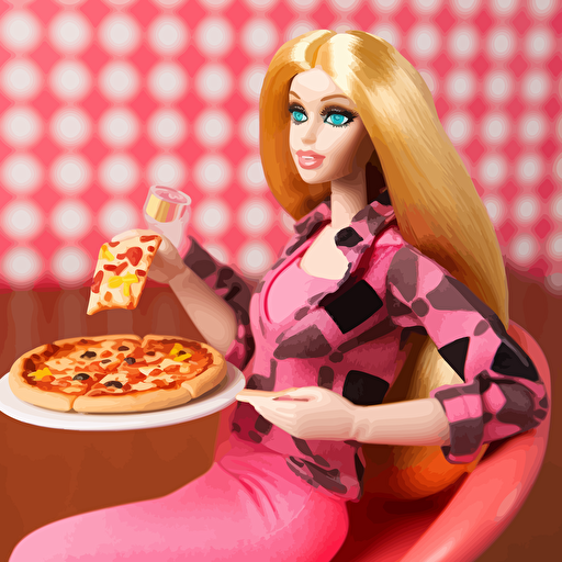 carbie barbie, vector, overweight barbie eating pizza