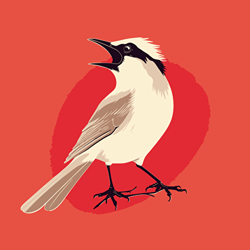 Vector illustration of a waddled White Bellbird calling out with a red background