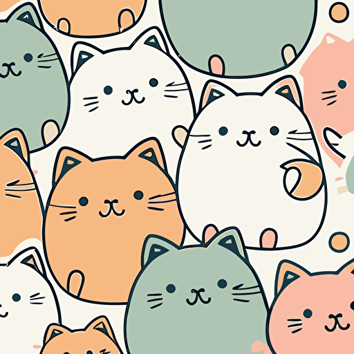 cute and quirky cat pattern inspired by Japanese kawaii culture. Think pastel colors, chubby cheeks, and big eyes, vector, contour, white background, v