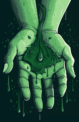 green rainwater in hands vector, in the style of dark green and white background, massurrealism, drugcore, flat, 2d game art, anti-gloss