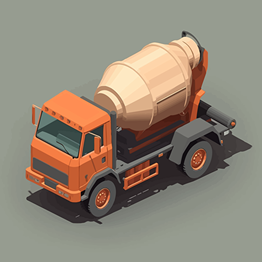 concrete mixer truck with wooden barrel, vivd colors, 2D vector style