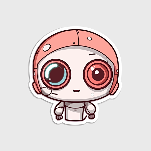 Die-cut sticker, Cute kawaii robot sticker, Anime Eyes, white background, illustration minimalism, vector, light red Tones