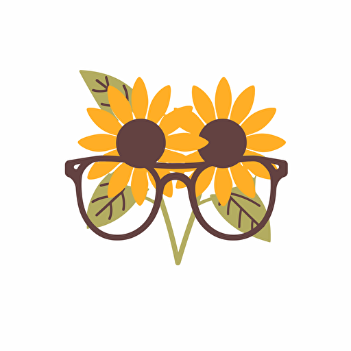 sunflower with glasses, flat vector icon, white background, simple