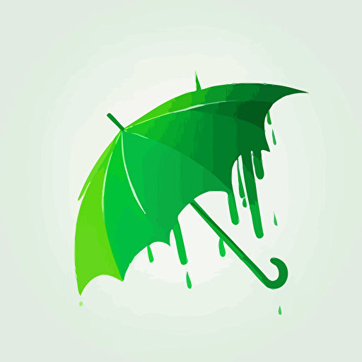 design a simple flat illustration of green umbrella which top looks like green fire, vector, minimalistic logo style