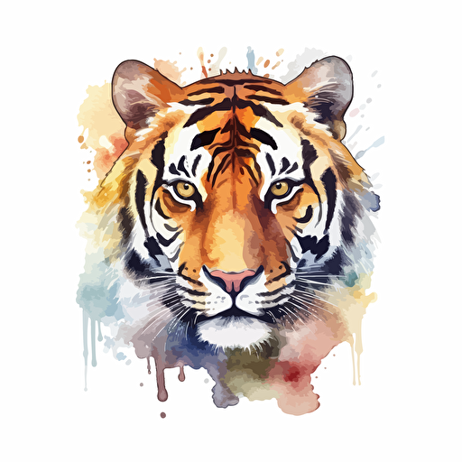 Watercolor vector illustration tiger muted colors sticker white background