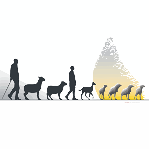 the evolution of man silouhette sequence ending in a sheep. White Background, vector style