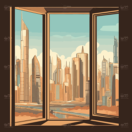dubai skyscrapers cartoon office window view illustrated vector