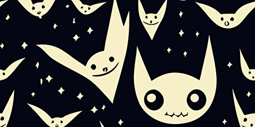 cute cartoon bats with faces vector style illustration, dark colours, paper texture
