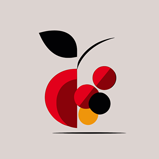 Nuanced, retro, Ivan Chermayeff-inspired, minimalistic vector logo, sleek modern cherry icon, dynamic angle, abstract thought, subtle indirectness, simplicity, "Basics Logos" by Index Books.