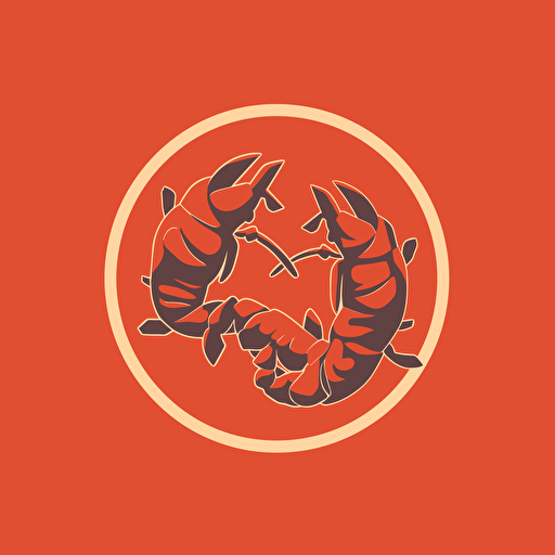 very simple logo for two dancin crayfish, retro, vector flat, PNG, SVG, flat shading, solid background, mascot, logo, vector illustration, masterwork, 2D, simple, illustrator