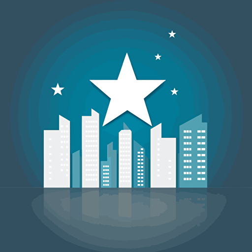 create a minimalistic real estate using buildings and a star, minimal, modern, simple, clean, vector, blue
