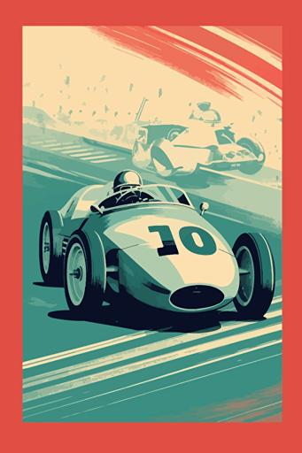 poster 1950's racing event, vector art, minimalistic, light colors,