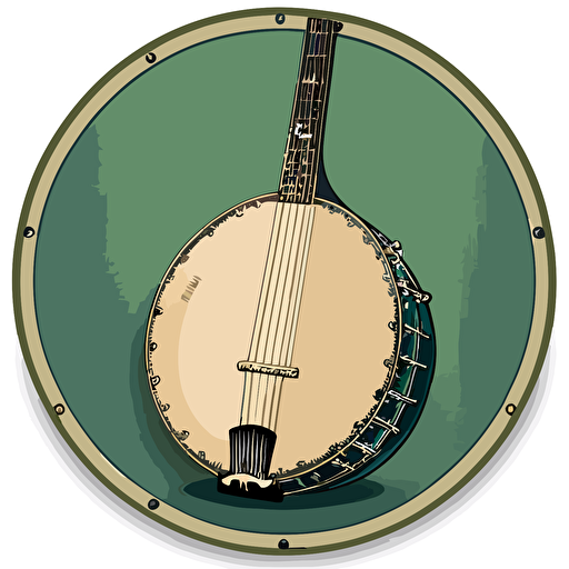 simple vector drawing of bluegrass banjo, 3 colors