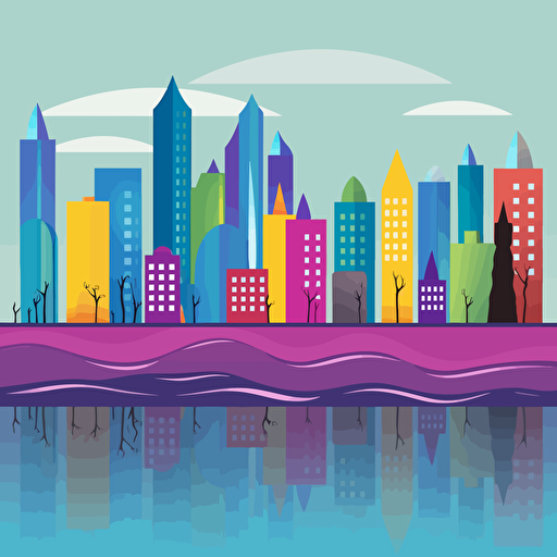 A city with water levels rising around it, award winning cartoon drawing, clipart, animation, bright colors, vector