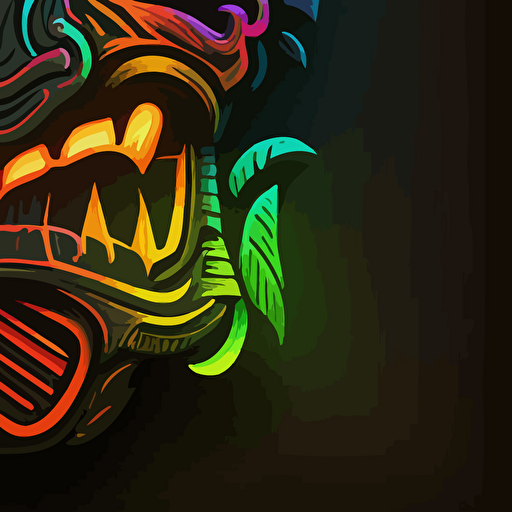 vector cartoon tiki mask, glowing neon colors