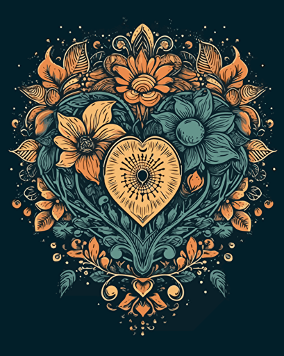 mandala heart, retro aesthetics, vector image, sticker design, pantone colors