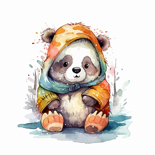 Chinese cute bear winter illustrations detailed, cartoon style, 2d watercolor clipart vector, creative and imaginative, hd, white background