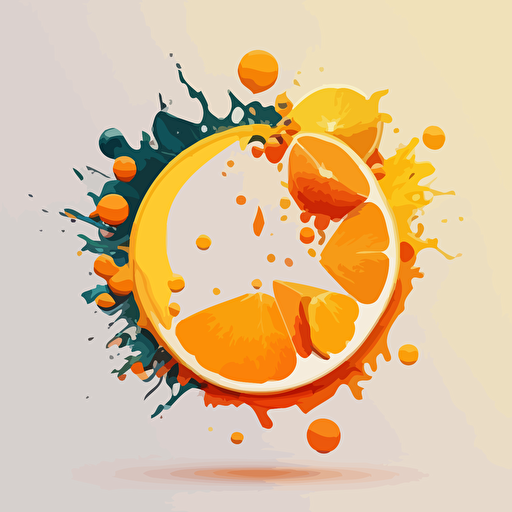 Circle logo, clean logo, waterfall, and oranges, explosion of lemons, explosion of grapefruits, 4h, hd, vectoriel, ultra minimalist