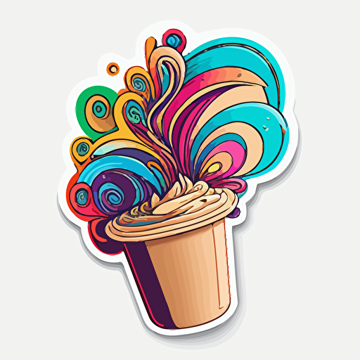 Latte, Sticker, Energetic, Bright Colors, kinetic art style, Contour, Vector, White Background, Detailed